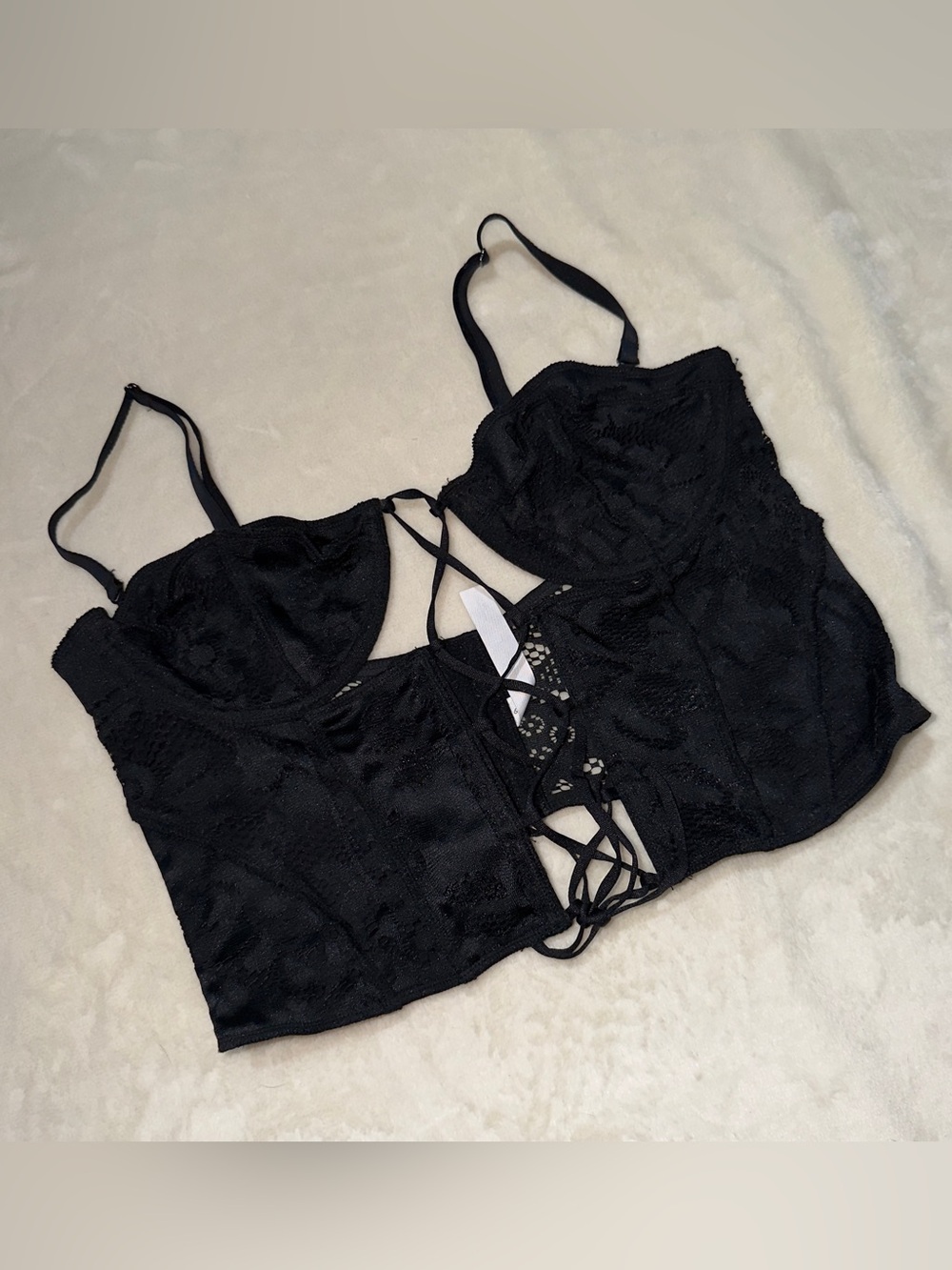 Black Lace Bustier with Ribbon Straps